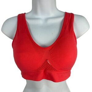 Red Scoop Neck Mesh Back Womens Sports Bra Size L Nylon & Elastane Blend Stretch